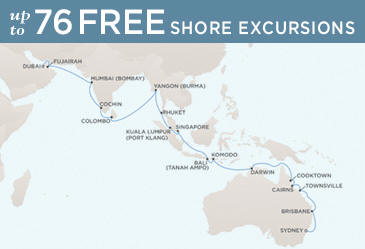 Cruise Single-Solo Balconies and Suites Regent CRUISE Voyager 2013 Map December 3 2013 January 7 Ship - 35 Nights