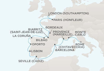 Deluxe Honeymoon Cruises Route Map Honeymoon Regent Voyager RSSC May 18 June 2 2027 - 15 Days