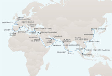 Deluxe Honeymoon Cruises Route Map Honeymoon Regent Voyager RSSC March 16 June 2 2027 - 78 Days