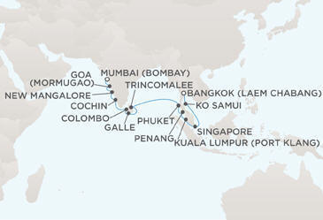 Route Map Regent Seven Seas Cruises Voyager RSSC April 1-18 2013 - 17 Days