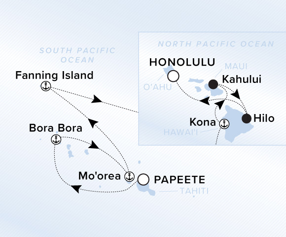 Map of Evrima Voyage 11280314, Papeete, Tahiti to Honolulu, Oahu, Hawaii