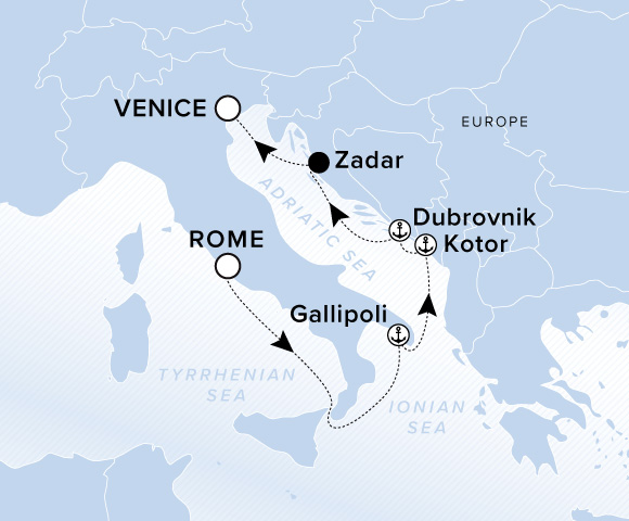 Map of Ilma Voyage 12260904, Rome (Civitavecchia) to Venice