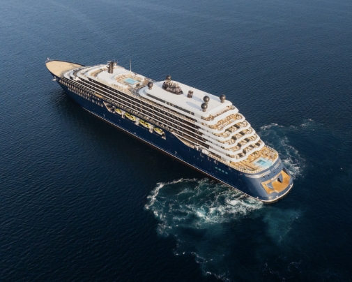 Ritz-Carlton Ilma luxury yacht viewed from above at sea