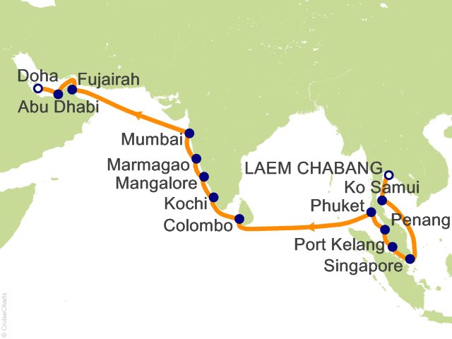 RSSC Regent Seven Seas Navigator Itinerary 2026 Cruises 20 Night Indian Ocean Enchantments   Bangkok (Laem Chabang) to Doha Cruise