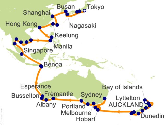 RSSC Regent Seven Seas Explorer Itinerary 2026 Map 61 Night Grand Asia Exploration   Auckland to Tokyo Cruise