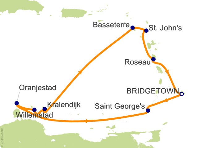 Regent Seven Seas Grandeur Itinerary 2028 Map RSSC 10 Night Sweetheart Sojourn   Bridgetown to Bridgetown Cruise