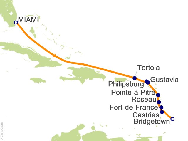 Regent Seven Seas Grandeur Itinerary 2028 Map RSSC 10 Night A Journey in Beauty   Miami to Bridgetown Cruise