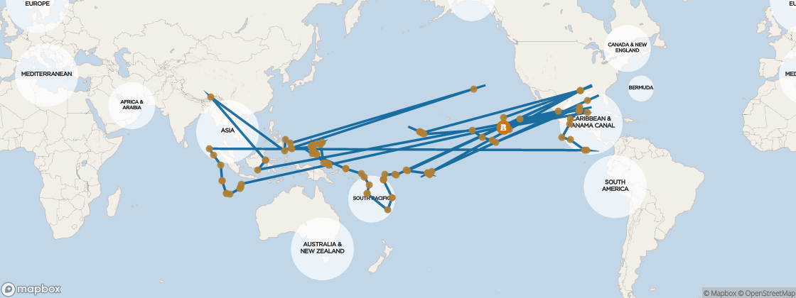 Seven Seas Mariner Voyage MAR260110H itinerary map from Miami to Miami, January 10-June 13 2026, 154 days