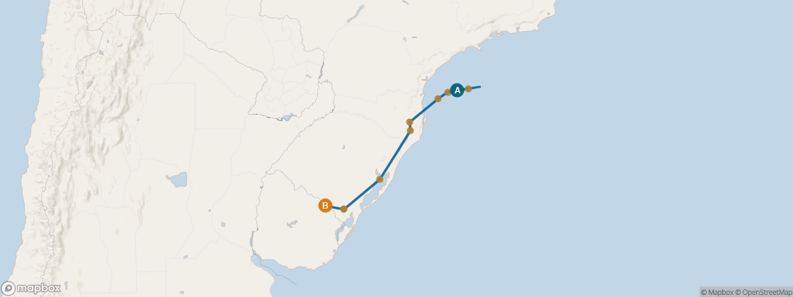 Seven Seas Mariner Voyage MAR270122 itinerary map from Rio De Janeiro to Buenos Aires, January 22-February 2 2027, 11 days