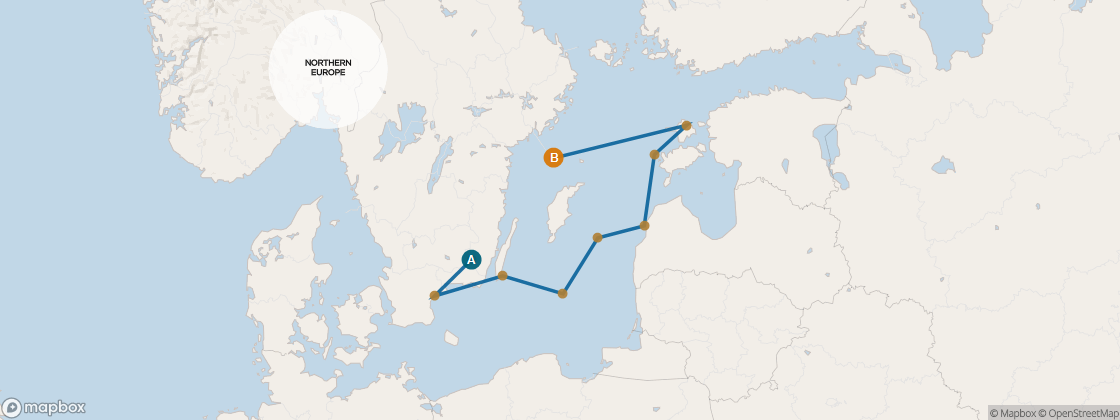 Seven Seas Mariner Voyage MAR270610 itinerary map from Copenhagen to Stockholm, June 10-20 2027, 10 days