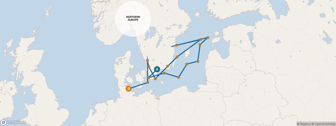 Seven Seas Mariner Voyage MAR270610A itinerary map from Copenhagen to Amsterdam (Ijmuiden), June 10-30 2027, 20 days