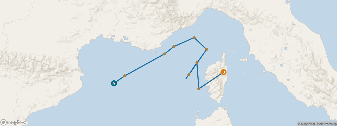 Seven Seas Mariner Voyage MAR270822 itinerary map from Barcelona to Rome (Civitavecchia), August 22-September 2 2027, 11 days