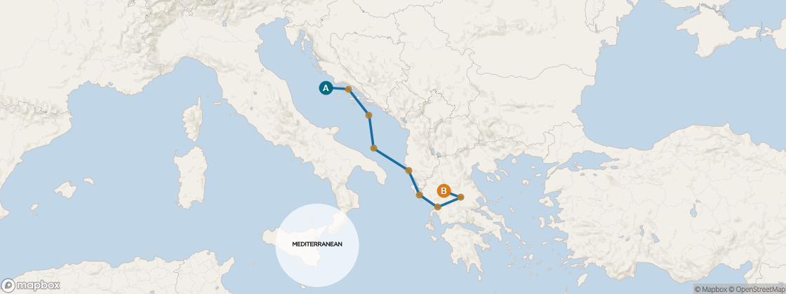 Seven Seas Mariner Voyage MAR270910 itinerary map from Venice (Fusina) to Athens (Piraeus), September 10-20 2027, 10 days