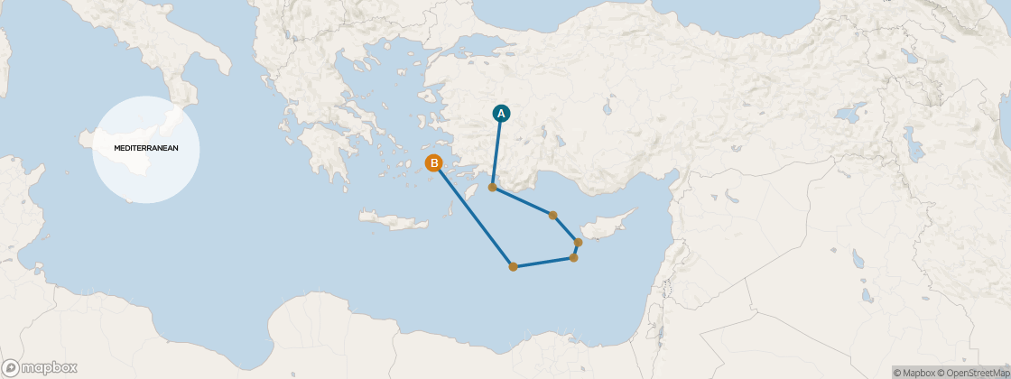 Seven Seas Mariner Voyage MAR270930 itinerary map from Istanbul to Athens (Piraeus), September 30-October 10 2027, 10 days