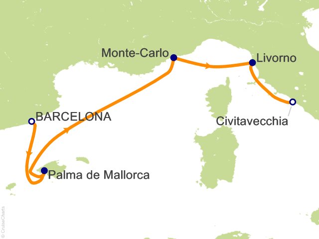 RSSC Regent Seven Seas Mariner Itinerary Cruises 2026 11 Night Enchanted Evenings   Barcelona to Rome (Civitavecchia) Cruise