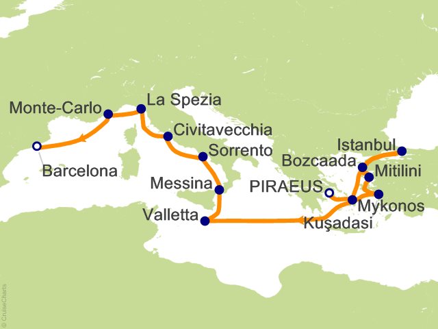 RSSC Regent Seven Seas Mariner Itinerary Cruises 2026 14 Night Acropolis to Amalfi   Athens (Piraeus) to Barcelona Cruise