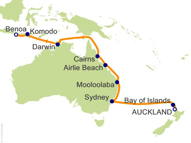 RSSC Regent Seven Seas Mariner Itinerary Cruises 2026 18 Night Kiwi Charm and Aussie Delights   Auckland to Bali (Benoa) Cruise