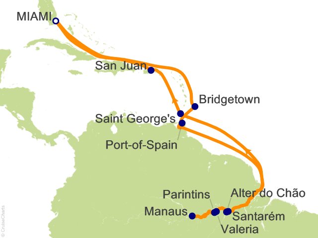 RSSC Regent Seven Seas Mariner Itinerary Cruises 2026 22 Night Secrets of the Amazon   Miami to Miami Cruise