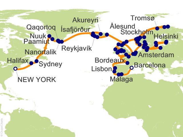RSSC Regent Seven Seas Mariner Itinerary Cruises 2026 81 Night Grand Arctic Adventure   New York to Barcelona Cruise