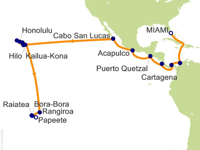 RSSC Regent Seven Seas Mariner Itinerary Cruises 2026 35 Night Tropical Escapades East to West   Miami to Papeete (Tahiti) Cruise