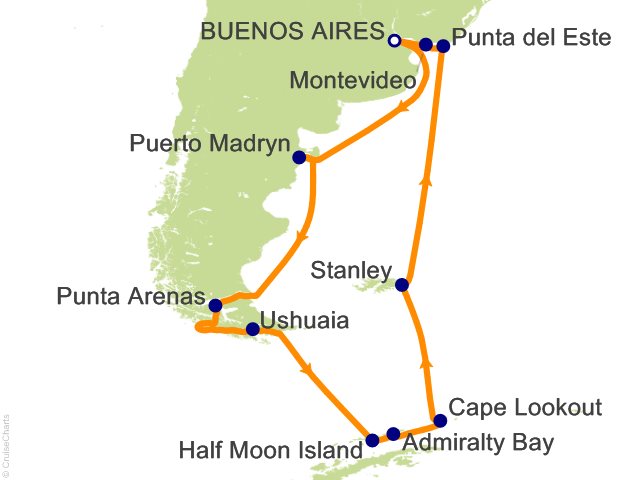 RSSC Regent Seven Seas Mariner Itinerary Cruises 2027 18 Night Colossal Coastlines   Buenos Aires to Buenos Aires Cruise