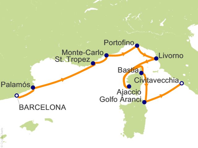 RSSC Regent Seven Seas Mariner Itinerary Cruises 2027 11 Night Picturesque Panoramas   Barcelona to Rome (Civitavecchia) Cruise