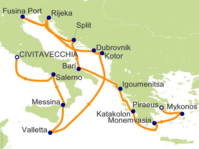 RSSC Regent Seven Seas Mariner Itinerary Cruises 2027 18 Night Myth and Marble   Rome (Civitavecchia) to Athens (Piraeus) Cruise