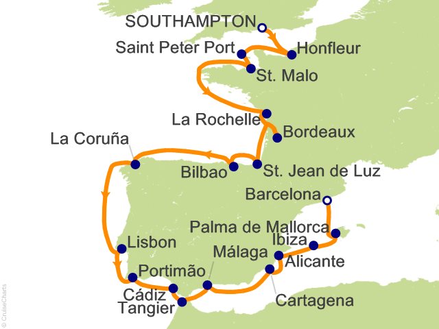 RSSC Regent Seven Seas Mariner Itinerary Cruises 2027 23 Night Cathedrals to Castanets   London (Southampton) to Barcelona Cruise