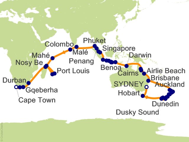 RSSC Regent Seven Seas Mariner Itinerary Cruises 2028 69 Night Grand Southern Seas Sojourn   Sydney to Cape Town Cruise