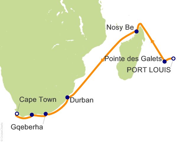 RSSC Regent Seven Seas Mariner Itinerary Cruises 2028 14 Night Bold Sunsets and Lush Reserves   Port Louis to Cape Town Cruise