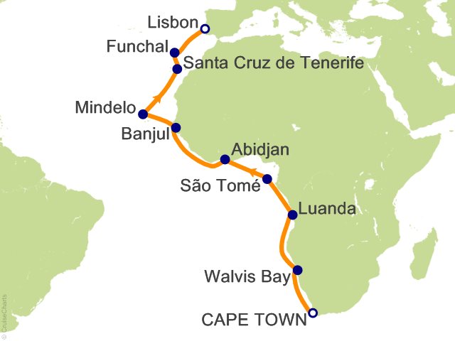 RSSC Regent Seven Seas Mariner Itinerary Cruises 2028 21 Night Table Mountain to Tagus River   Cape Town to Lisbon Cruise