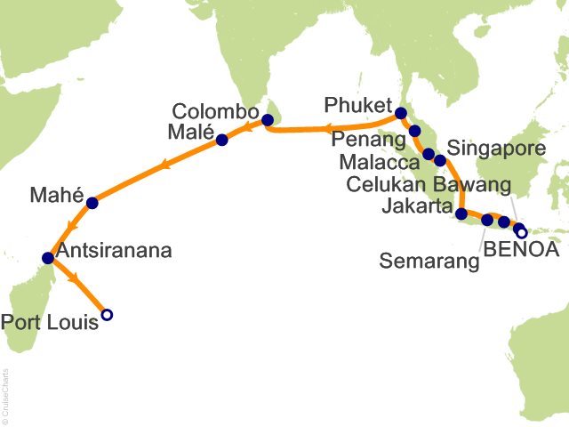 RSSC Regent Seven Seas Mariner Itinerary Cruises 2028 25 Night Serene Edens   Bali (Benoa) to Port Louis Cruise