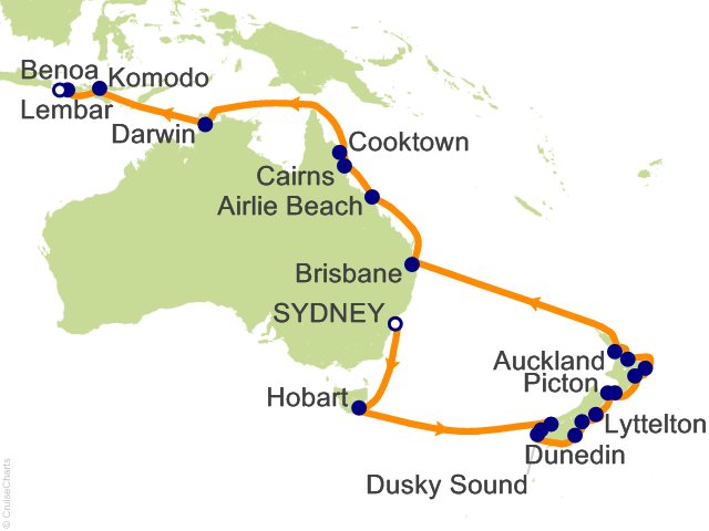RSSC Regent Seven Seas Mariner Itinerary Cruises 2028 30 Night Austral Arc   Sydney to Bali (Benoa) Cruise