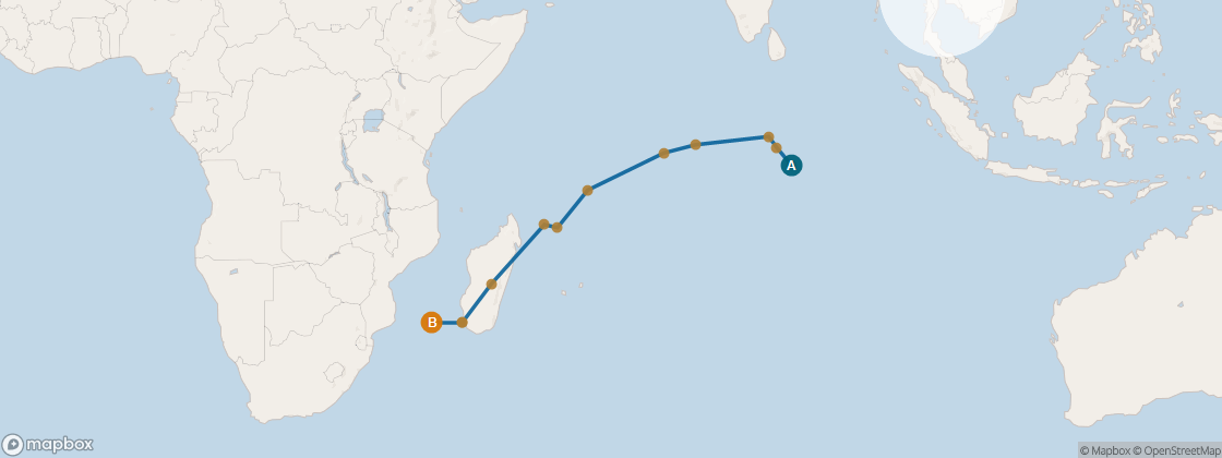 Seven Seas Navigator Voyage NAV271026 itinerary map from Singapore to Cape Town, October 26-November 20 2027, 25 days
