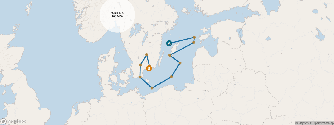 Seven Seas Voyager Voyage VOY270602 itinerary map from Stockholm to Copenhagen, June 2-14 2027, 12 days