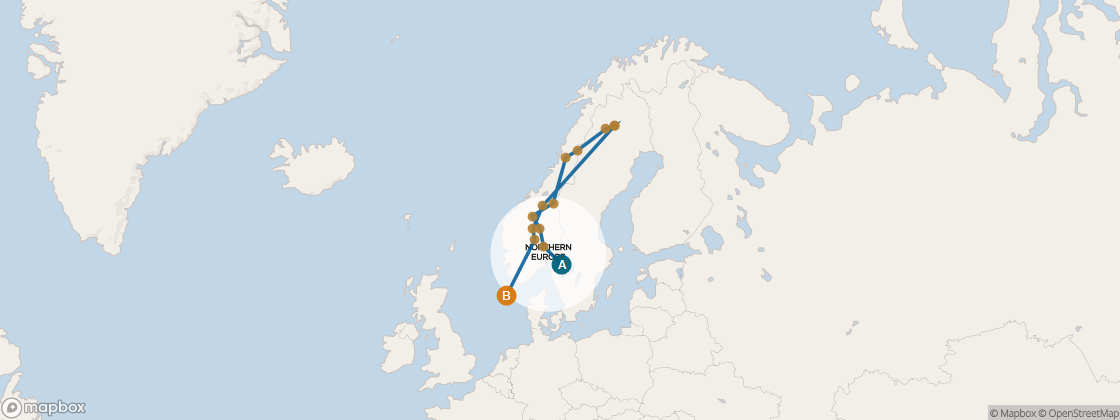 Seven Seas Voyager Voyage VOY270614 itinerary map from Copenhagen to London (Southampton), June 14-July 2 2027, 18 days