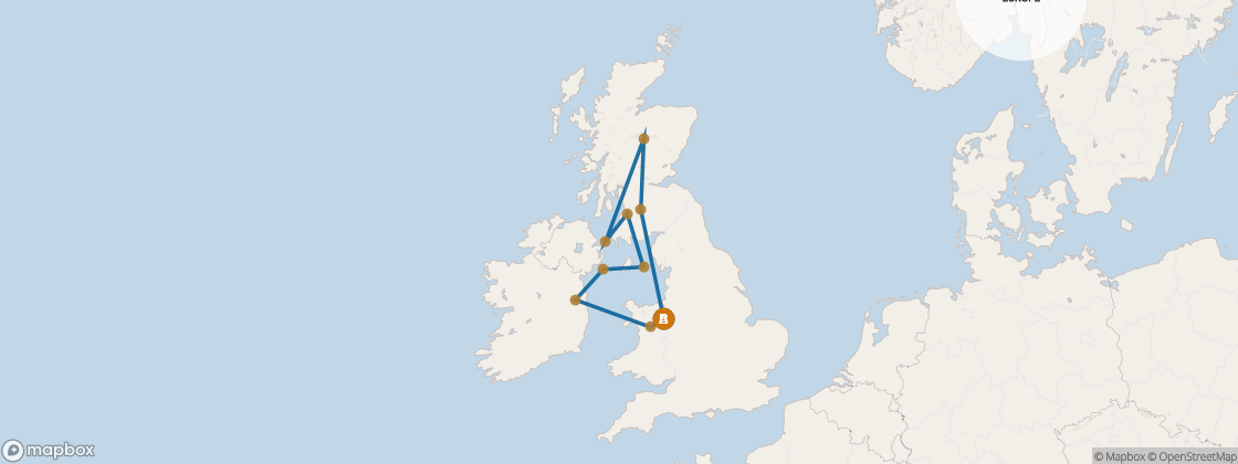 Seven Seas Voyager Voyage VOY280817 itinerary map from London (Southampton) to London (Southampton), August 17-29 2028, 12 days