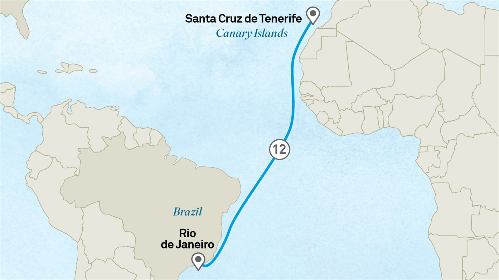 Wellness Retreat: Rio to Santa Cruz de Tenerife: Rio de Janeiro to Tenerife Scenic itinerary route map for voyage 111R060428.1