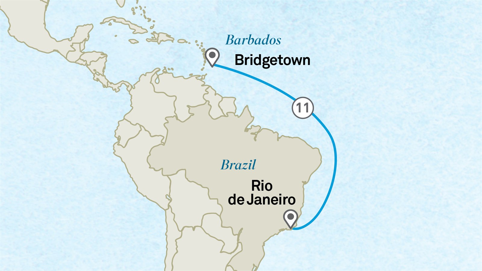 Wellness Retreat: Barbados to Rio de Janeiro: Bridgetown to Rio de Janeiro Scenic itinerary route map for voyage 141R231027.1