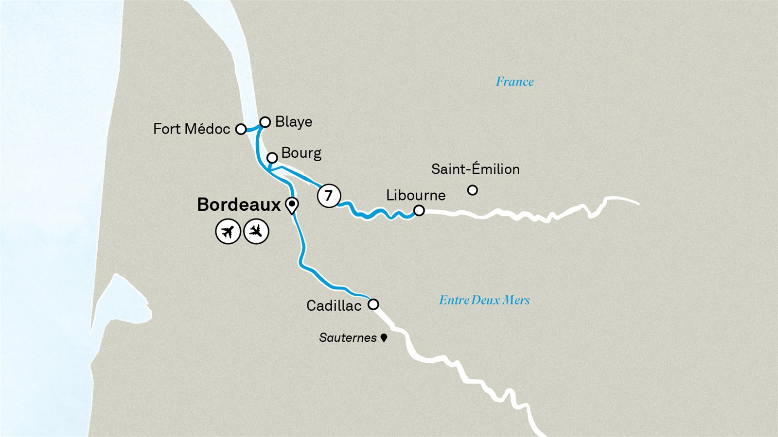 Bordeaux Affair Scenic itinerary route map for voyage BORD020827.1
