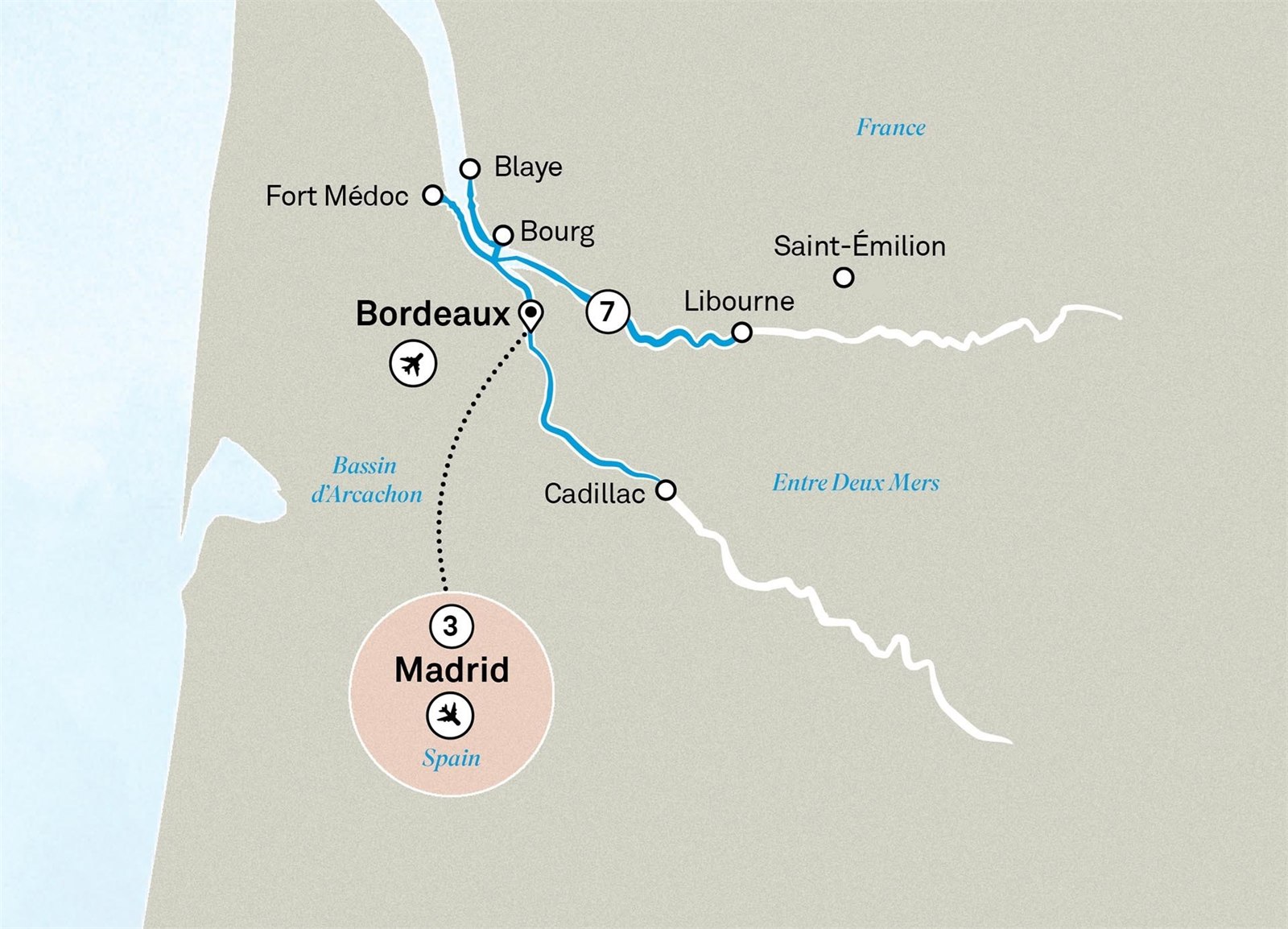 Bordeaux Affair with Madrid Scenic itinerary route map for voyage BORM190826.1