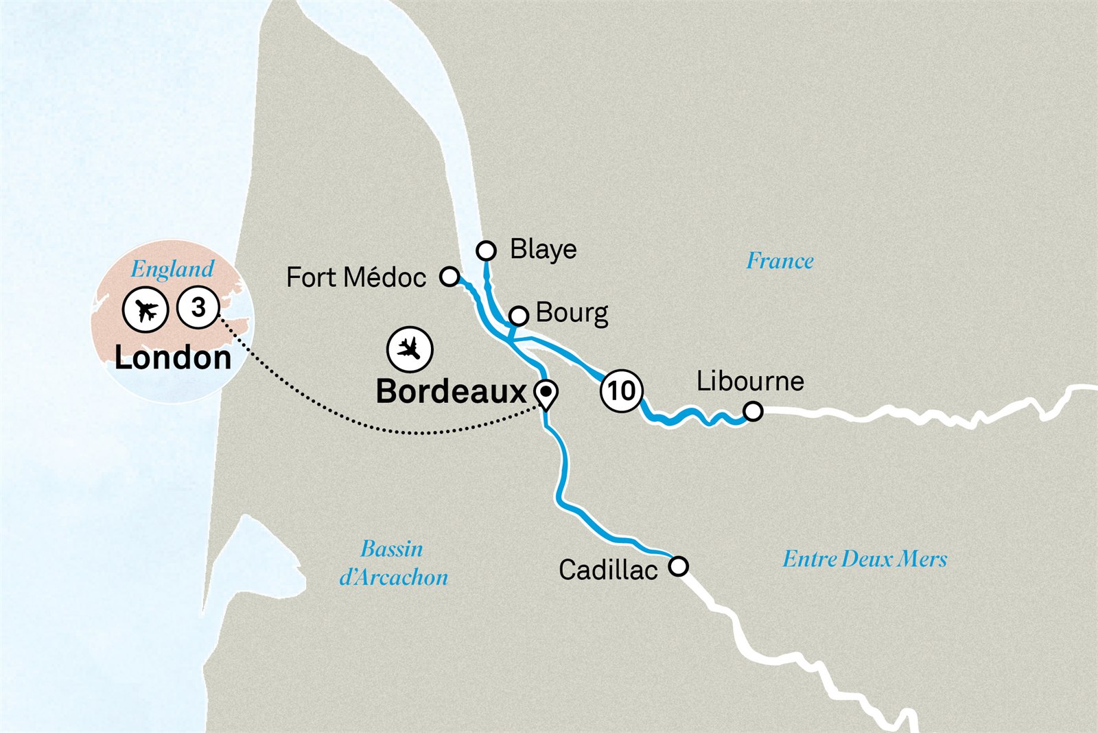 Beautiful Bordeaux with London Scenic itinerary route map for voyage BRCL050926.1