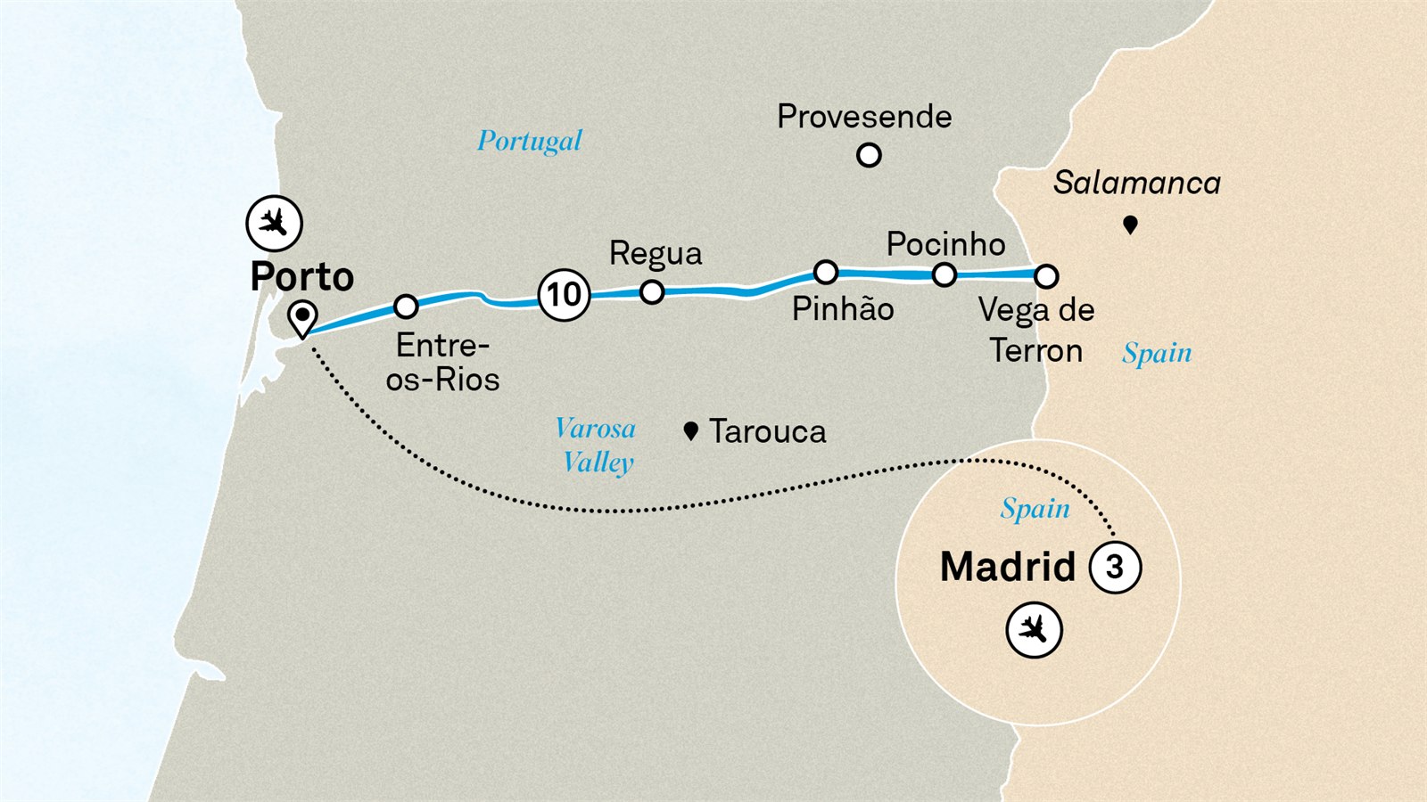 Unforgettable Douro with Madrid: Porto to Madrid Scenic itinerary route map for voyage DOMO050926.1