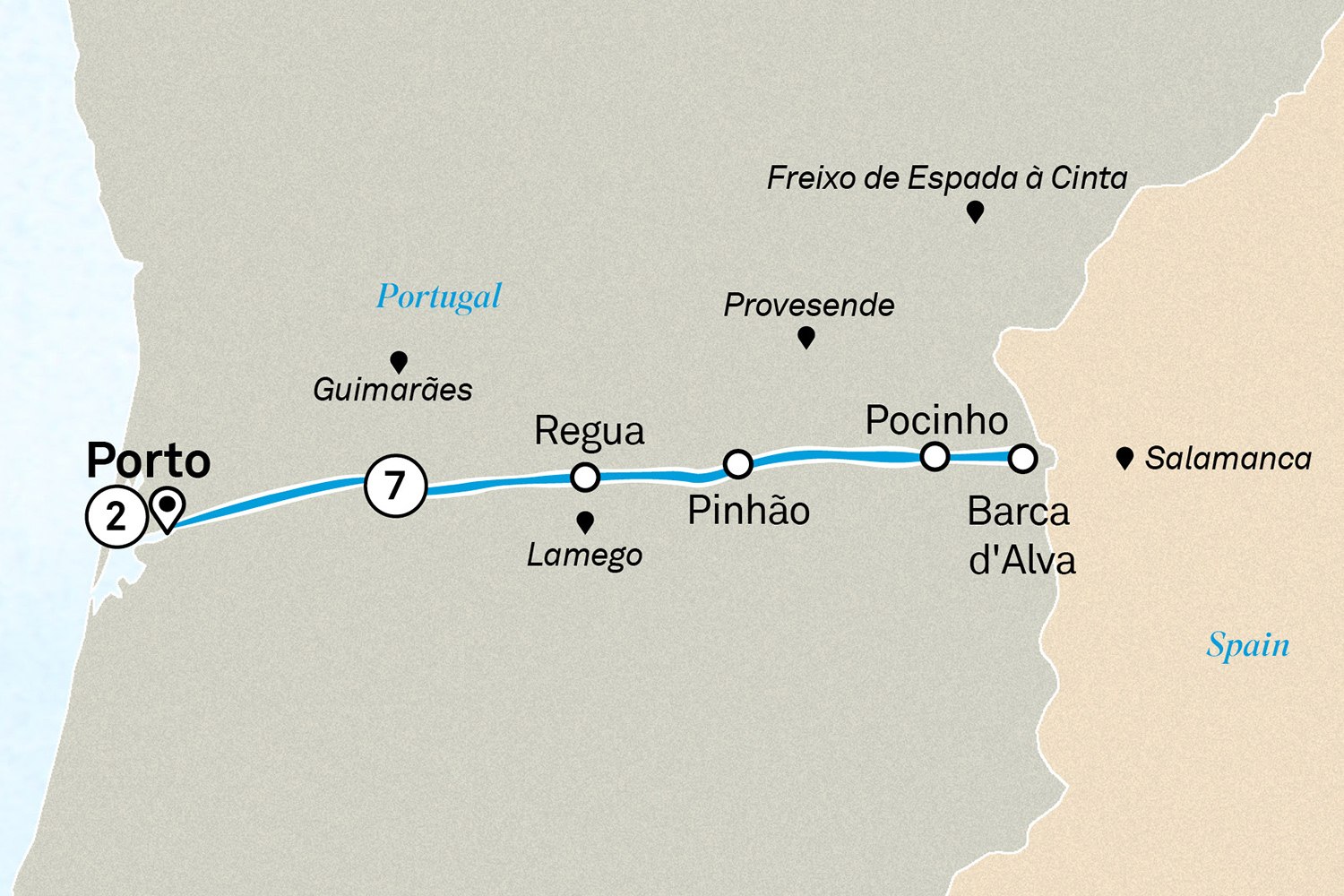 Delightful Douro with Porto Scenic itinerary route map for voyage DOUP221027.1