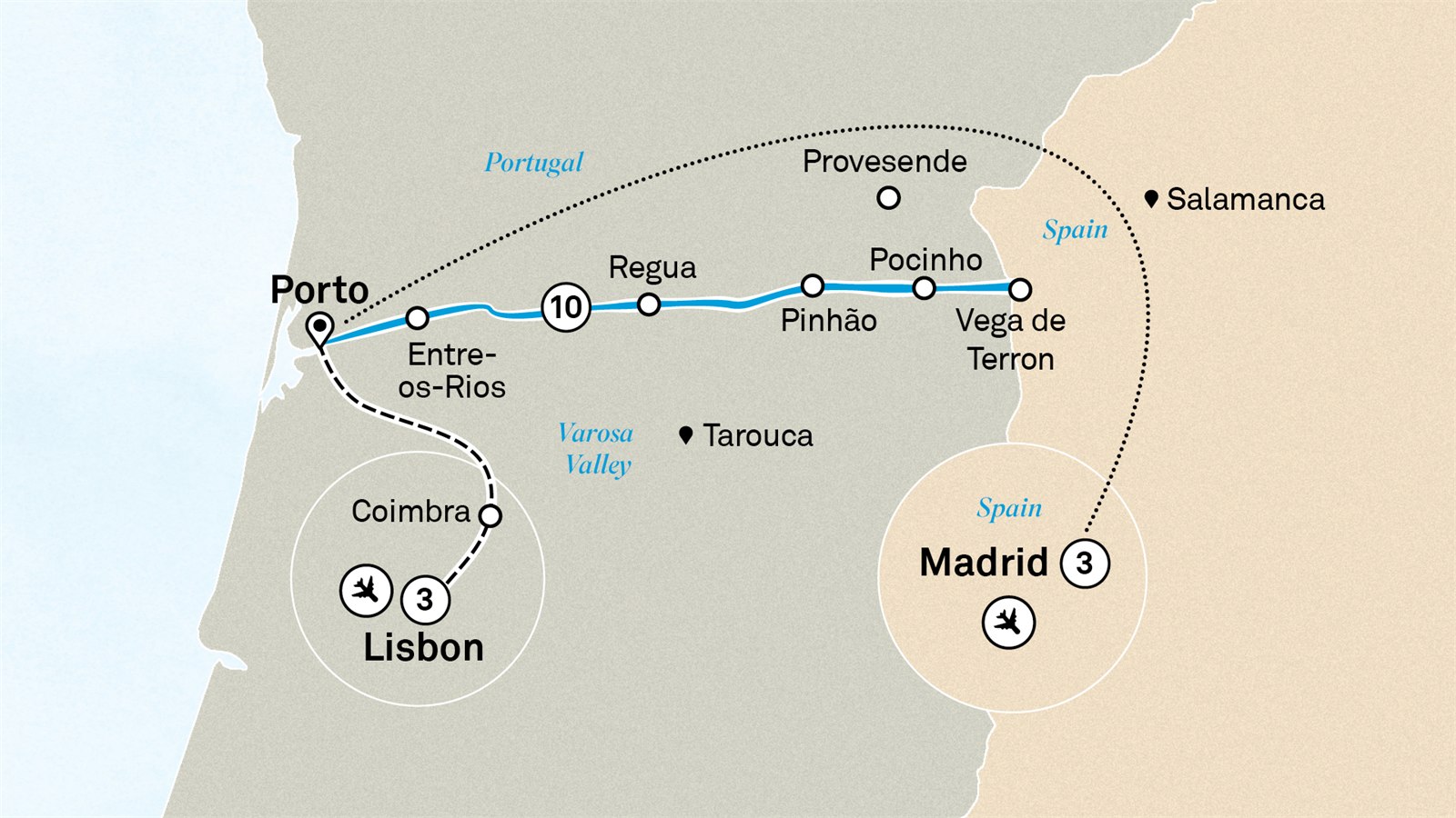 Unforgettable Douro with Lisbon & Madrid Scenic itinerary route map for voyage LDOM170527.1