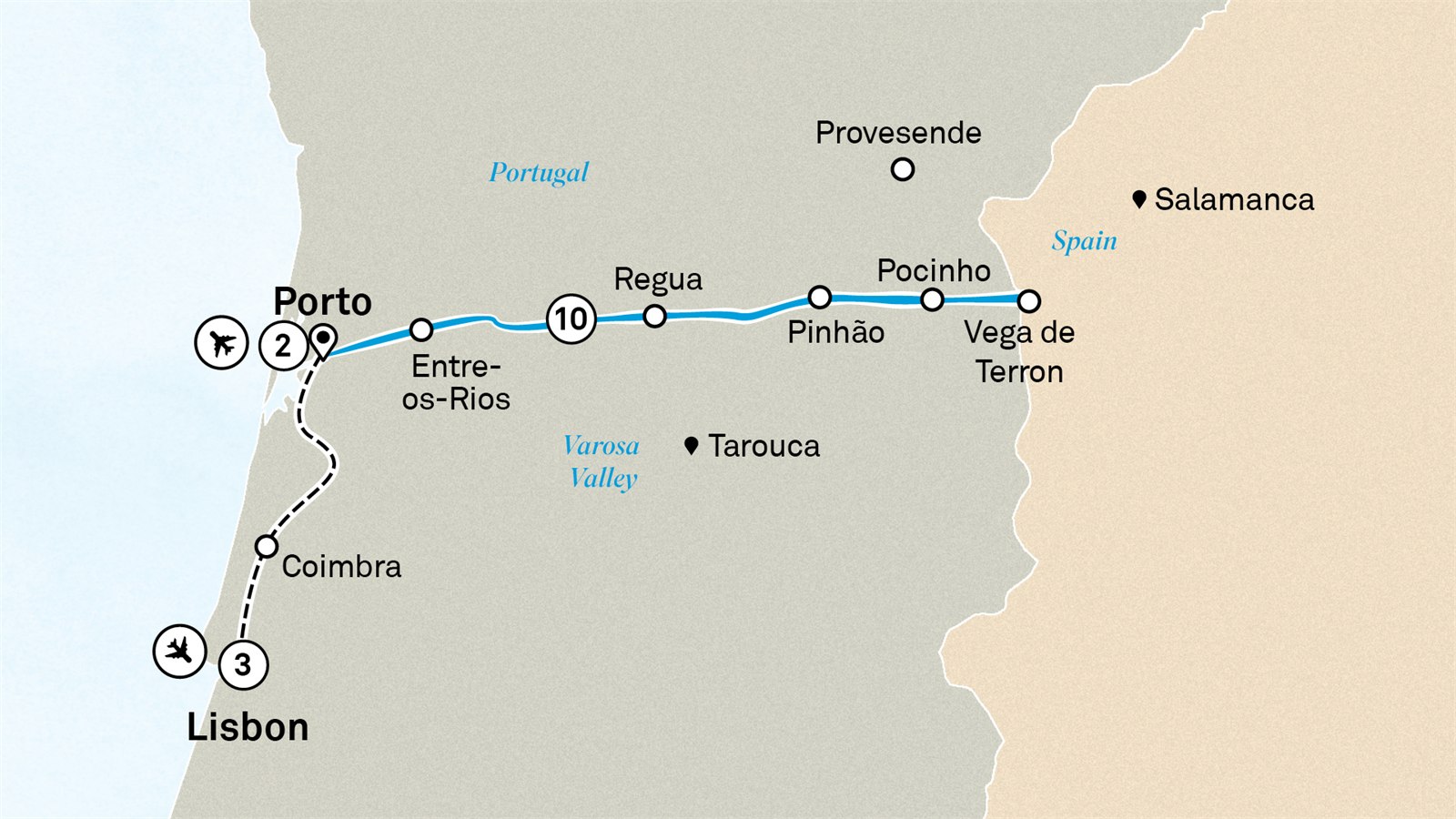 Unforgettable Douro with Lisbon & Porto Scenic itinerary route map for voyage LDOP120926.1