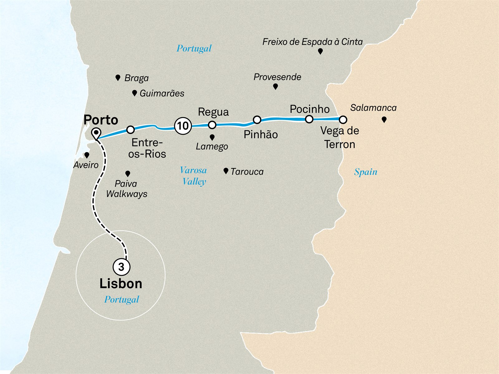Unforgettable Douro with Lisbon: Lisbon to Porto Scenic itinerary route map for voyage LDOU261026.1