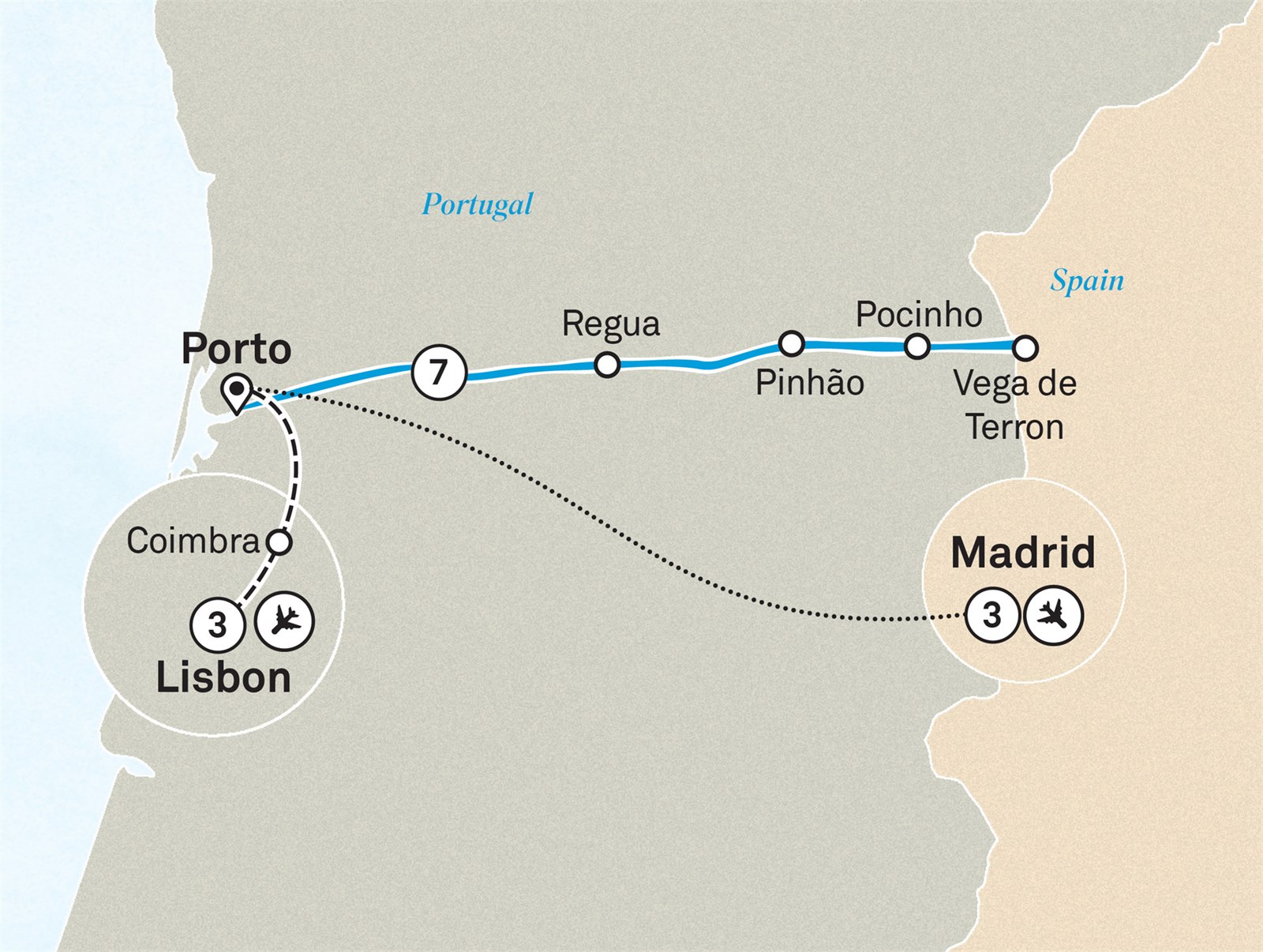Delightful Douro with Lisbon & Madrid Scenic itinerary route map for voyage LIDM260827.1