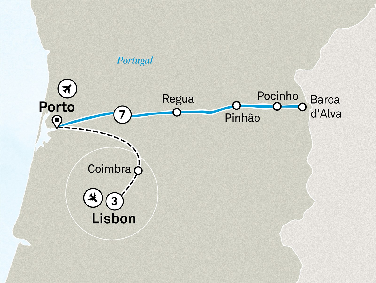 Delightful Douro with Lisbon: Lisbon to Porto Scenic itinerary route map for voyage LIDO170327.1