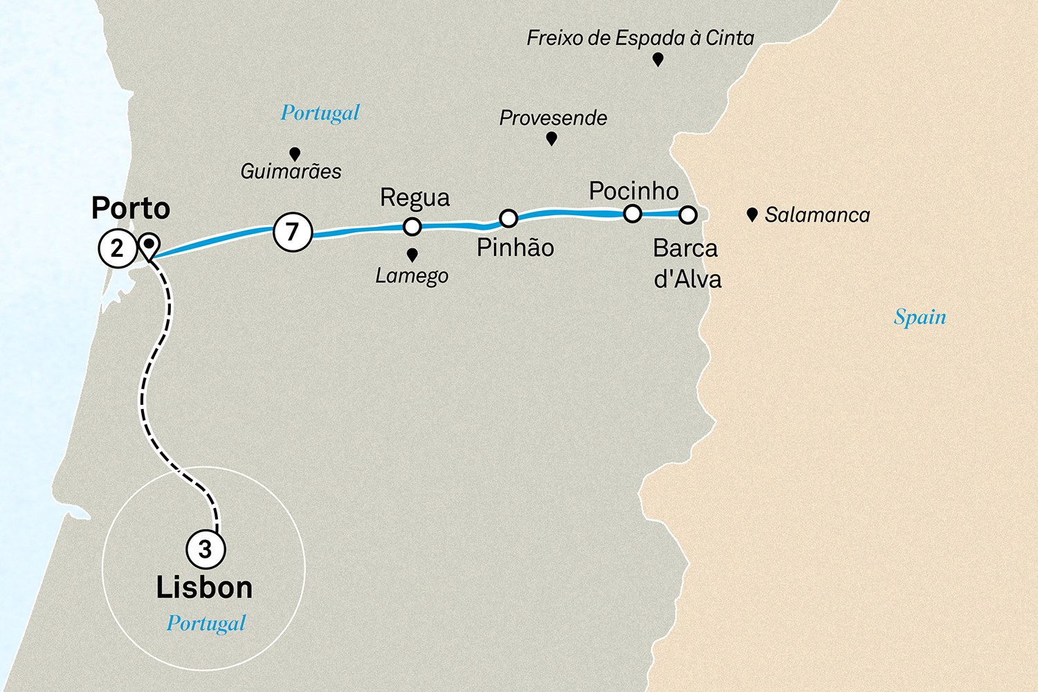 Delightful Douro with Lisbon & Porto Scenic itinerary route map for voyage LIDP191027.1